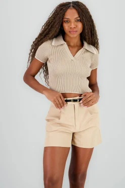 Shasa ColorContrast Polo Neck Crop Top