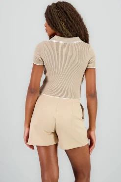 Shasa ColorContrast Polo Neck Crop Top