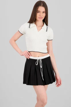 Shasa ColorContrast Polo Neck Crop Top