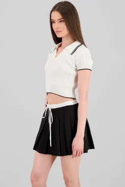 Shasa ColorContrast Polo Neck Crop Top