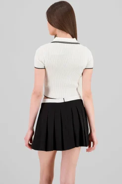 Shasa ColorContrast Polo Neck Crop Top