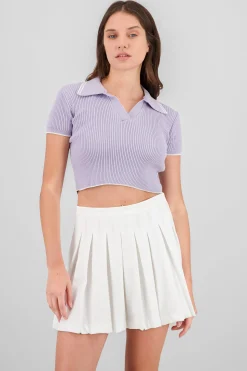 Shasa ColorContrast Polo Neck Crop Top