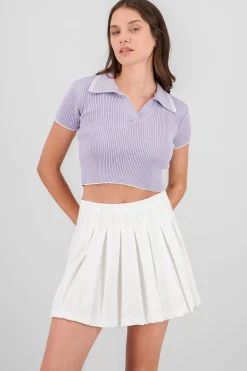 Shasa ColorContrast Polo Neck Crop Top