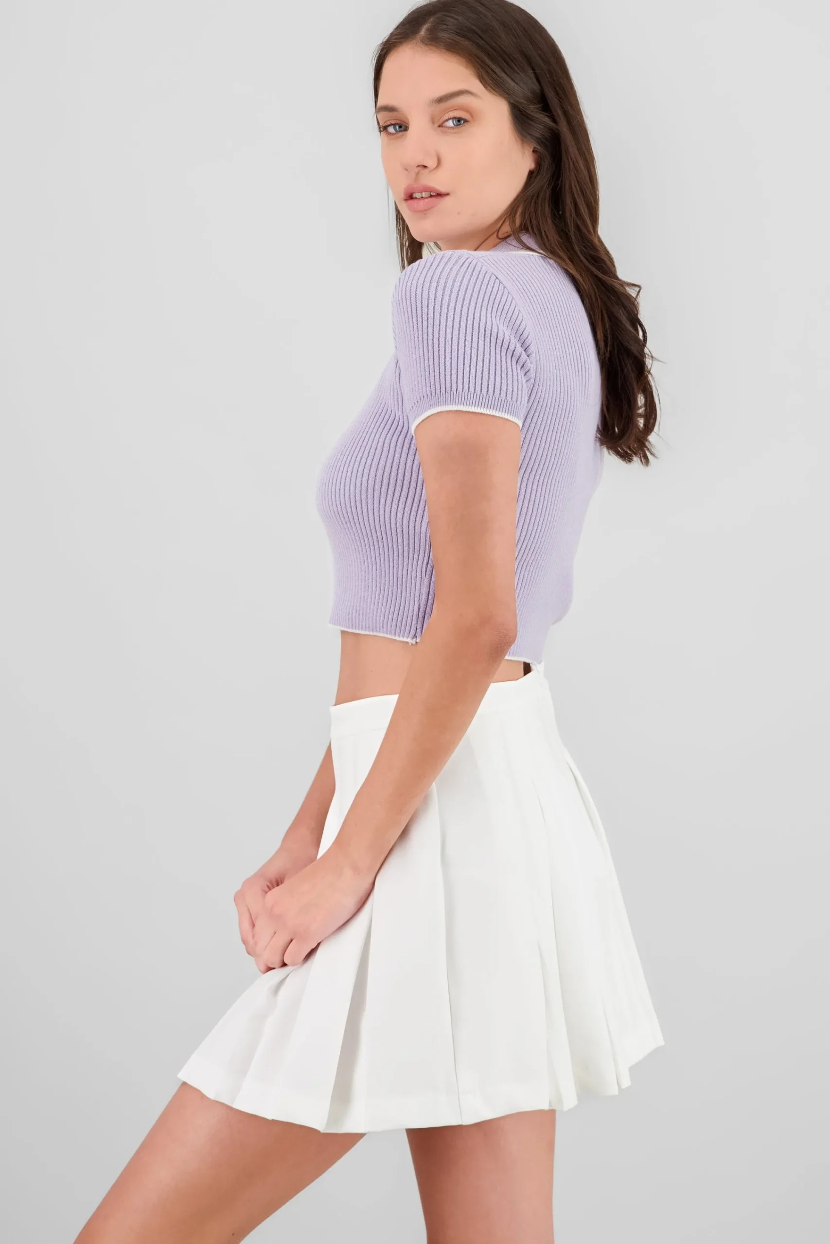 Shasa ColorContrast Polo Neck Crop Top