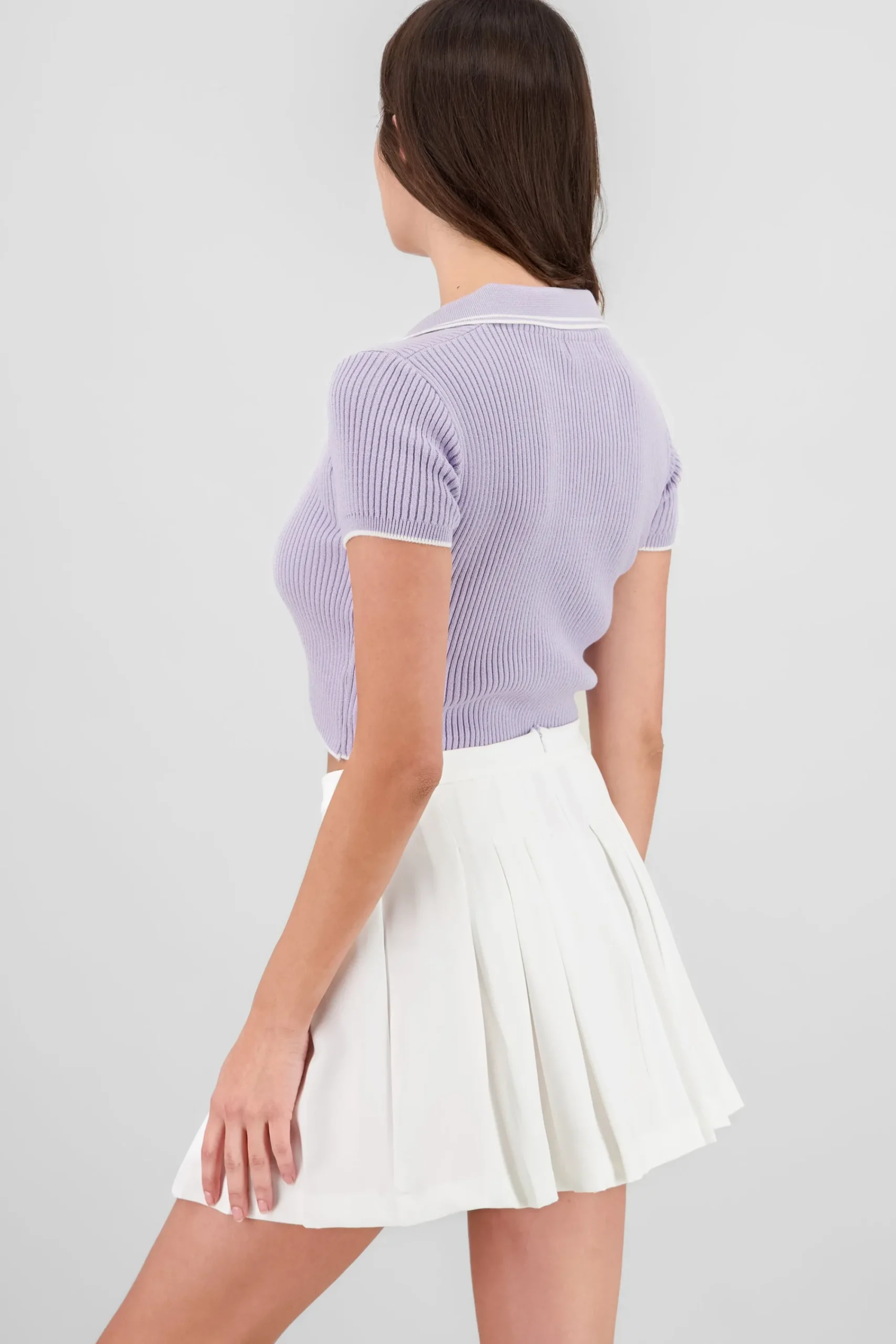 Shasa ColorContrast Polo Neck Crop Top
