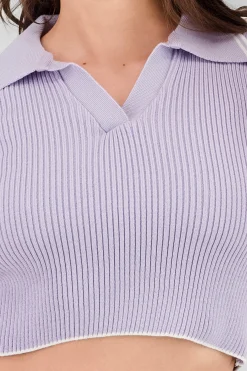 Shasa ColorContrast Polo Neck Crop Top