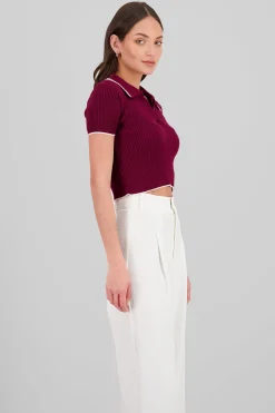 Shasa ColorContrast Polo Neck Crop Top
