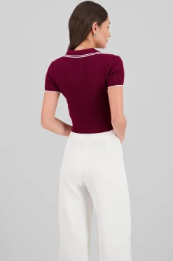 Shasa ColorContrast Polo Neck Crop Top