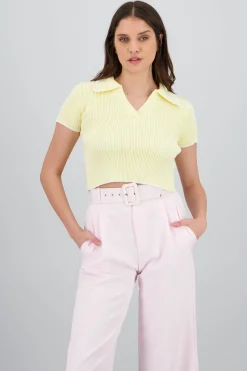 Shasa ColorContrast Polo Neck Crop Top