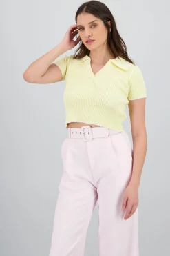 Shasa ColorContrast Polo Neck Crop Top