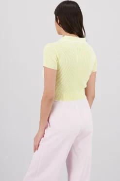 Shasa ColorContrast Polo Neck Crop Top