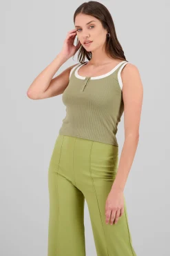 Shasa Contrast Button Detail Sleeveless Top