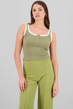 Shasa Contrast Button Detail Sleeveless Top