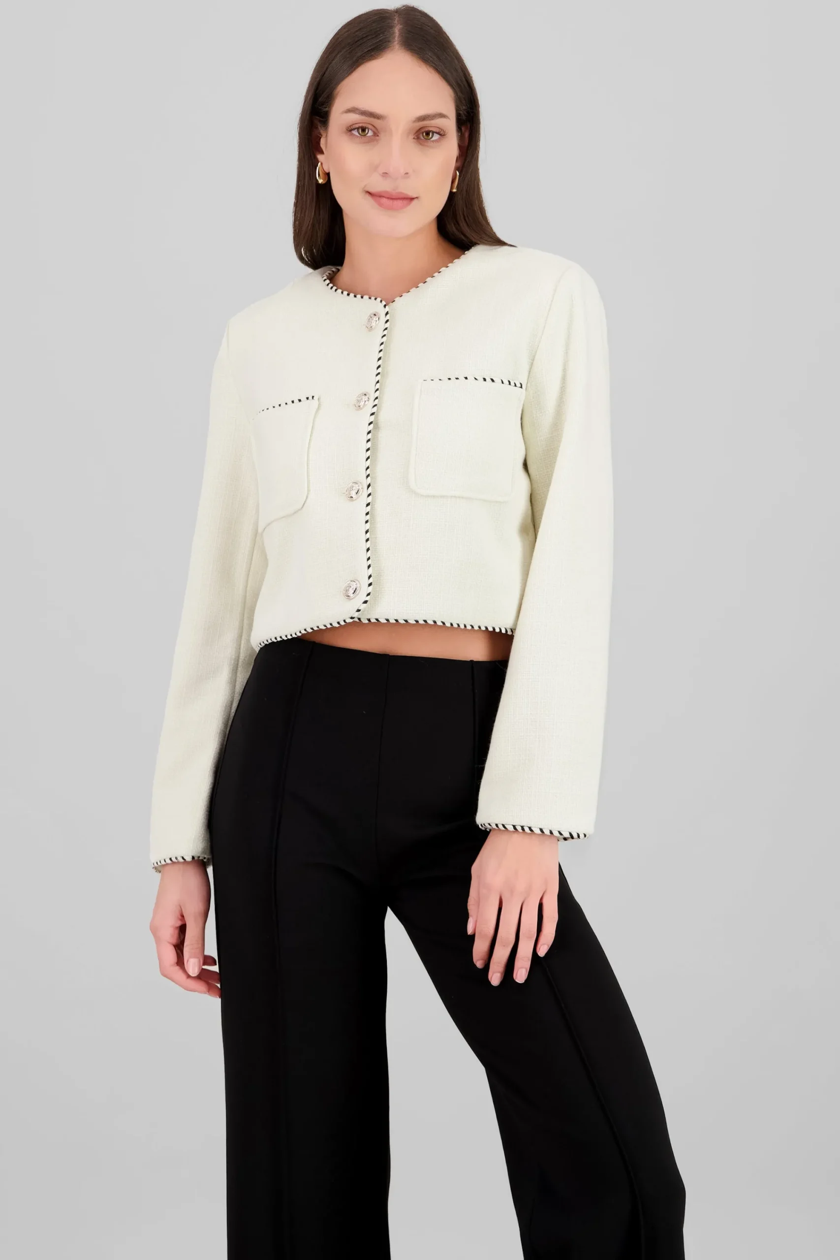Shasa Contrast Color Detail Tweed Blazer