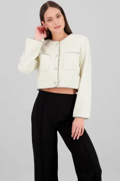 Shasa Contrast Color Detail Tweed Blazer
