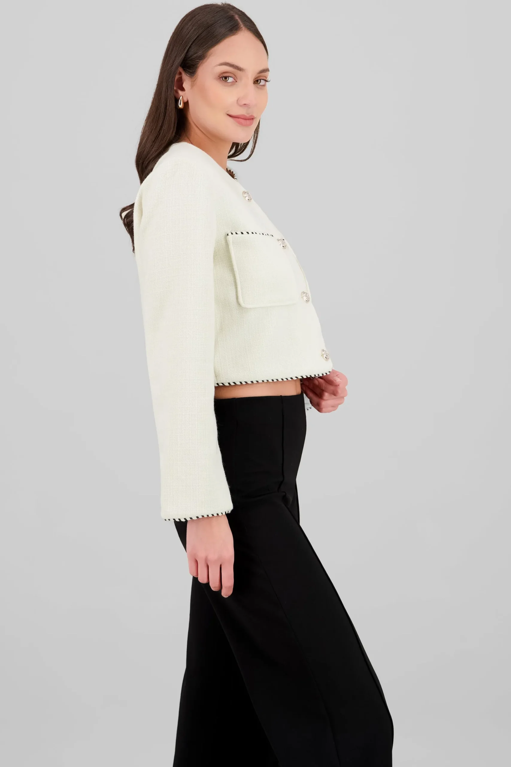Shasa Contrast Color Detail Tweed Blazer