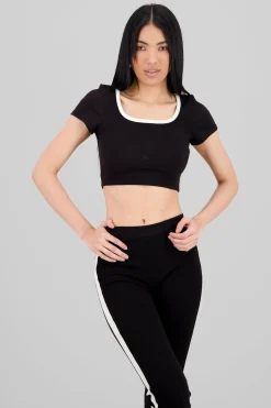 Shasa Contrast Detail Ribbed Top