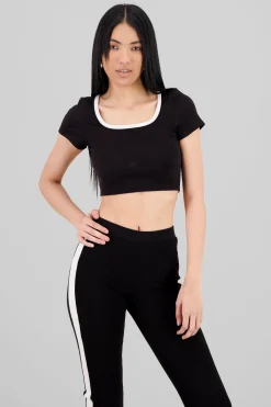 Shasa Contrast Detail Ribbed Top