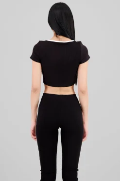 Shasa Contrast Detail Ribbed Top