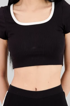 Shasa Contrast Detail Ribbed Top