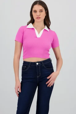 Shasa Contrast Polo Neck Top