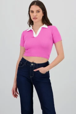 Shasa Contrast Polo Neck Top