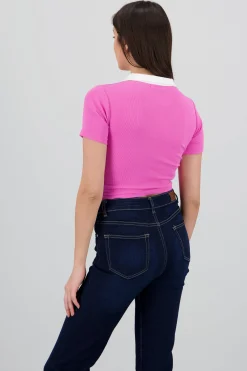 Shasa Contrast Polo Neck Top