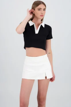 Shasa Contrast Polo Neck Top