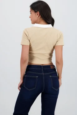 Shasa Contrast Polo Neck Top