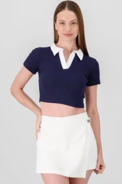Shasa Contrast Polo Neck Top