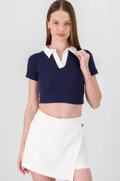 Shasa Contrast Polo Neck Top