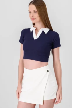 Shasa Contrast Polo Neck Top