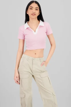 Shasa Contrast Polo Neck Top