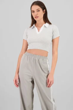 Shasa Contrast Polo Neck Top