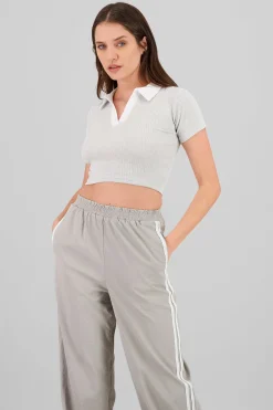 Shasa Contrast Polo Neck Top