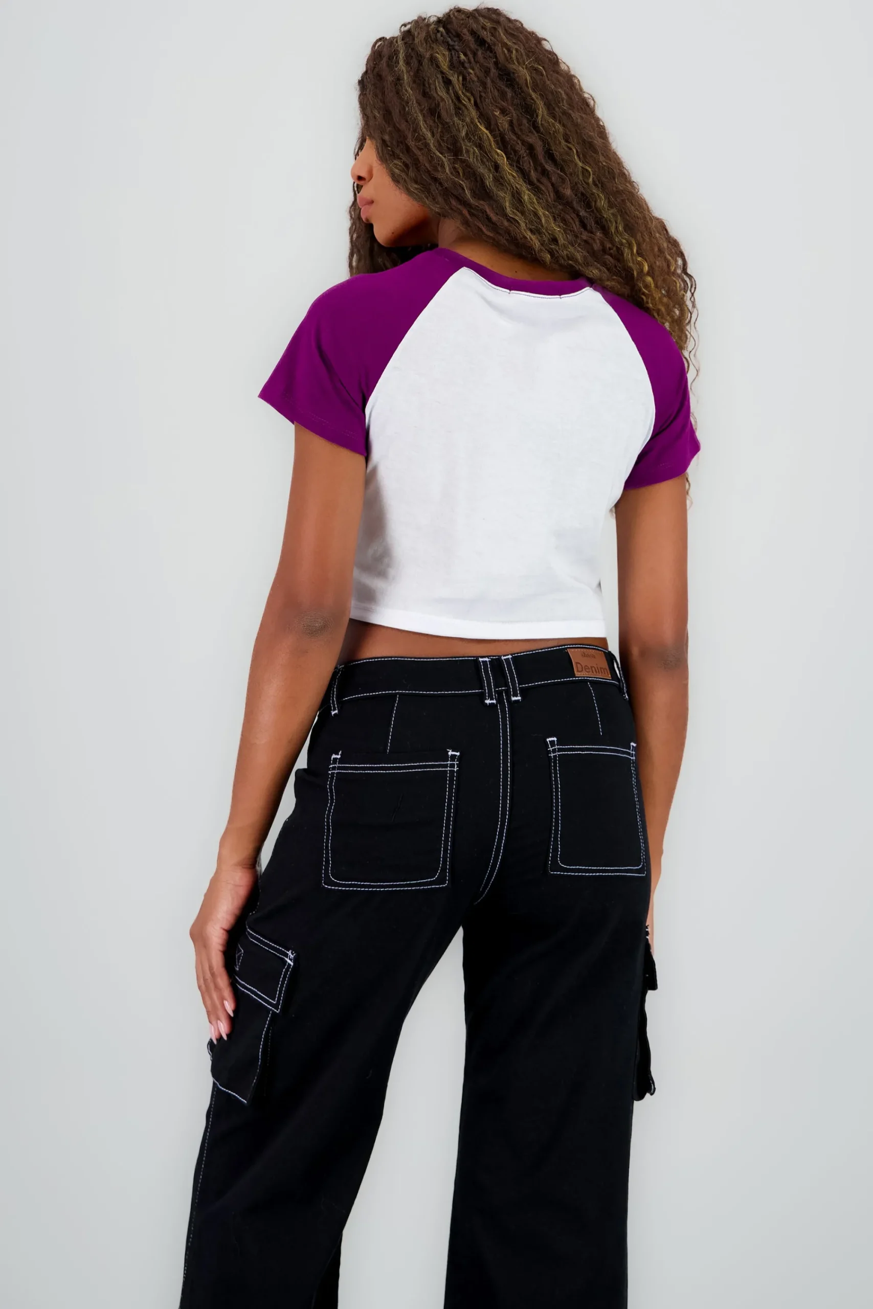 Shasa Contrast Sleeves Cherry Crop Top
