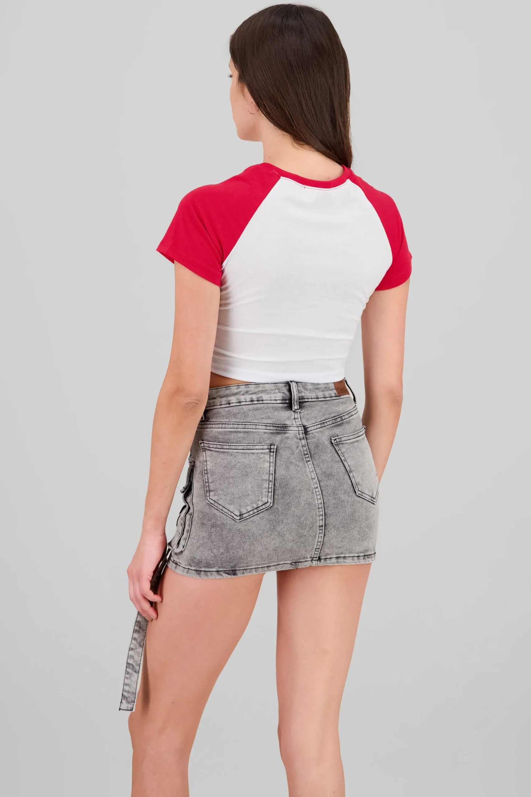 Shasa Contrast Sleeves Cherry Crop Top