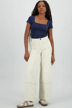 Shasa Contrast Stitching Wide Leg Pants