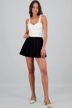 Shasa Contrast Waistband Pleated Skirt