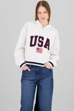 Shasa Contrast Zip-Up Sweatshirt