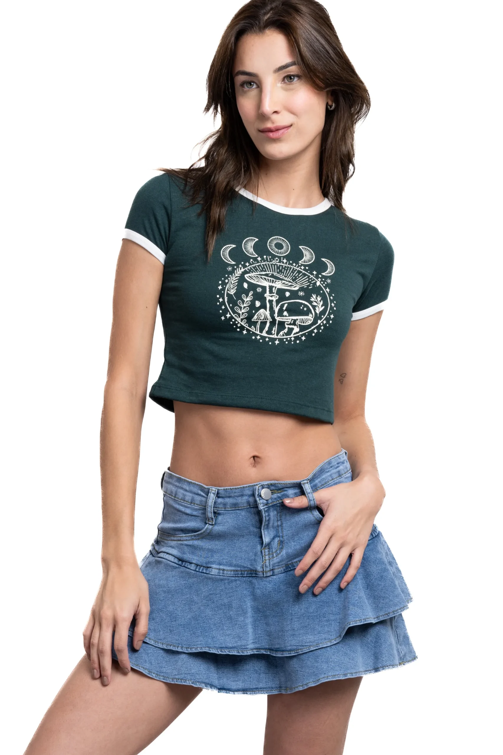 Shasa Crop top with mushrooms and moons