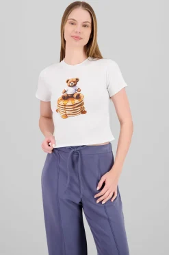 Shasa Cropped Bear Print T Shirt