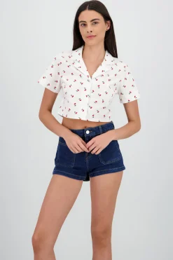 Shasa Cropped Cherry Print Shirt
