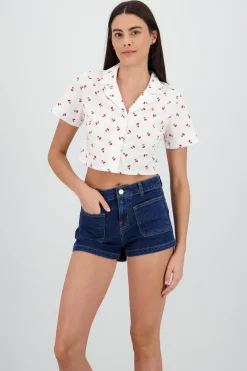 Shasa Cropped Cherry Print Shirt