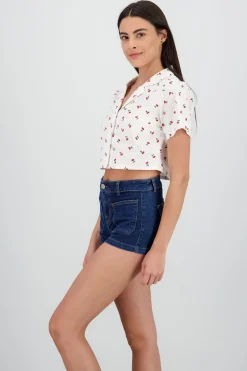 Shasa Cropped Cherry Print Shirt