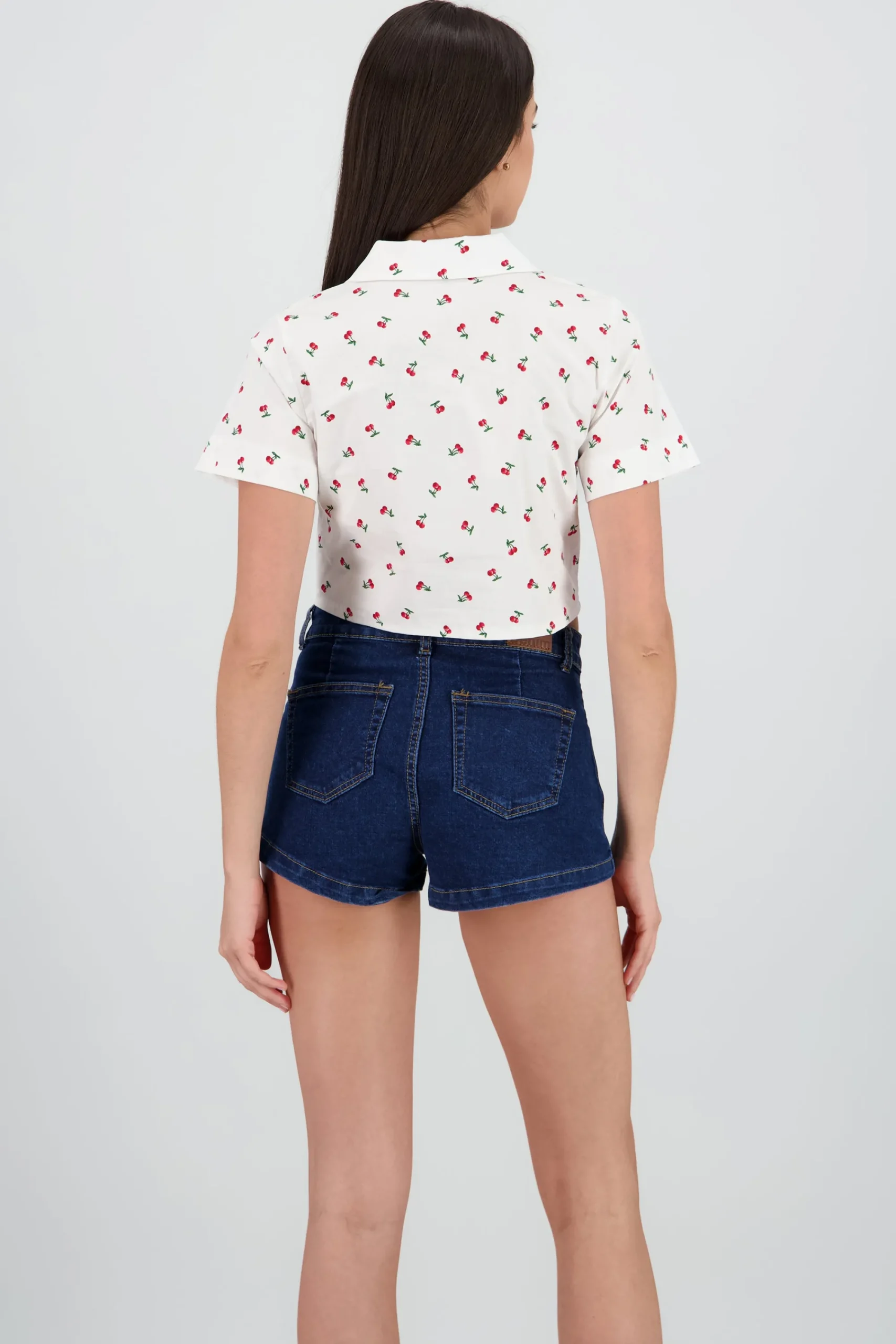 Shasa Cropped Cherry Print Shirt