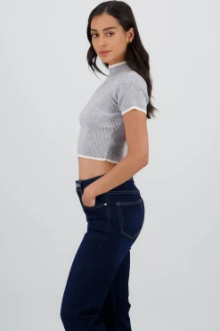 Shasa Cropped Contrast Knit Top