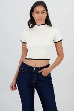 Shasa Cropped Contrast Knit Top
