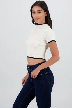 Shasa Cropped Contrast Knit Top