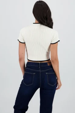 Shasa Cropped Contrast Knit Top